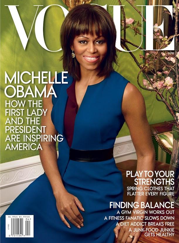 奥巴马夫人米歇尔登上时装杂志封面 穿高贵蓝色礼服(组图)