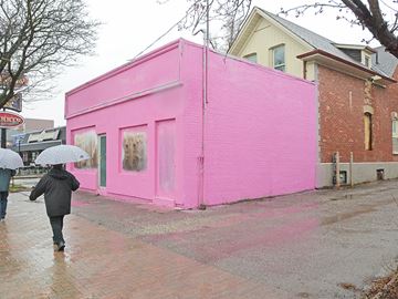 You can't miss pink building