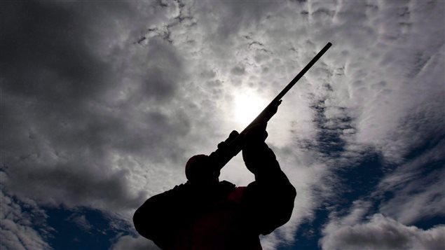 在打猎场，一名安大略男子检查自己的来福枪。