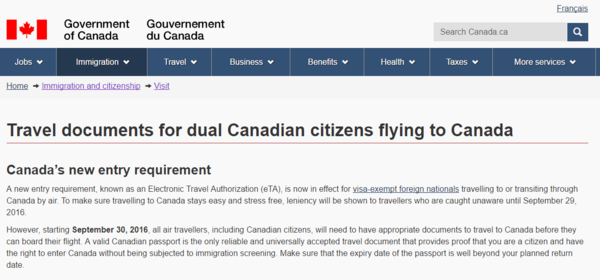9.30实施新规 双国籍入境须持加拿大护照 | 新闻