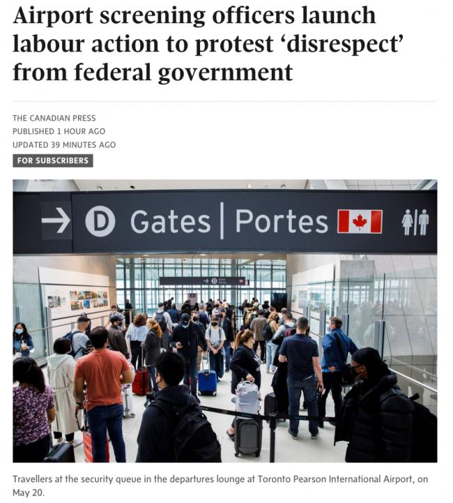 全加拿大42个机场工作人员开始抗议 混乱升级