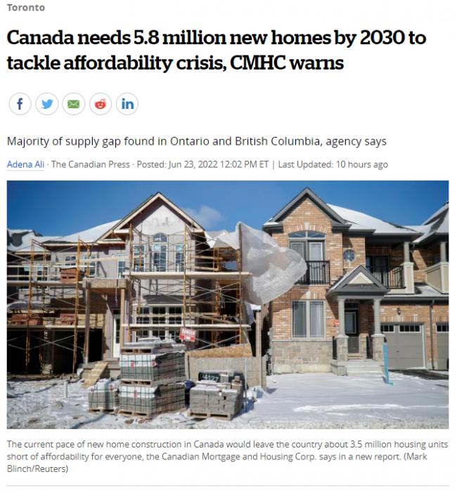 加拿大贷款公司：仍需580万套新房 应对住房短缺