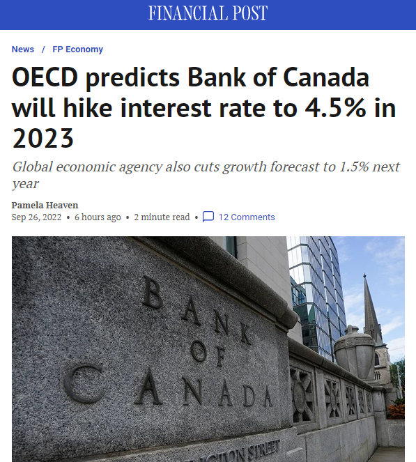 衰退要来了！OECD预测：加拿大央行将升息至4.5%