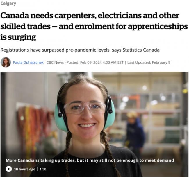 加拿大木匠、电工成高薪行业 十万多刀1年